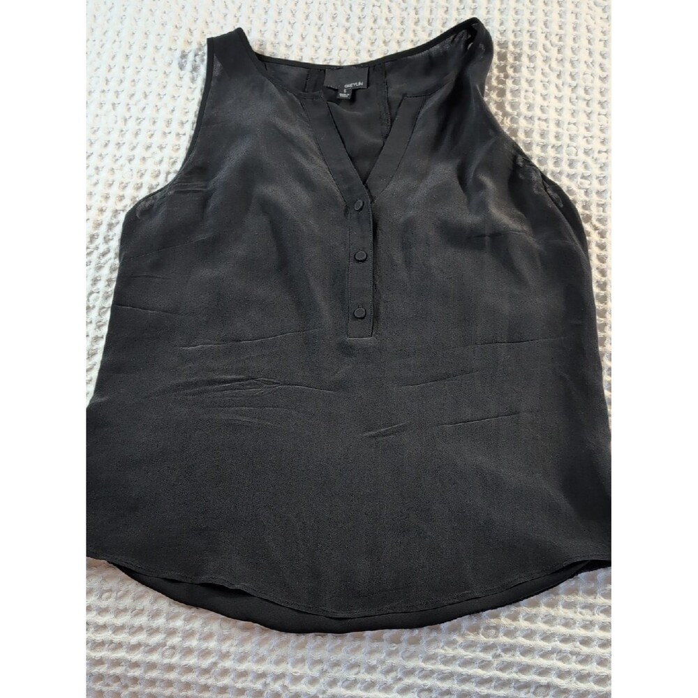 Greylin Black Sleeveless V-Neck Button-Front Camisole Top Silk Blend